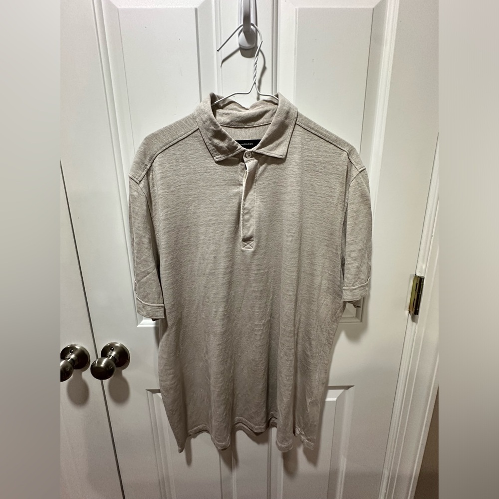 Zegna, 100% linen, classic polo shirts, gray beige size extra large